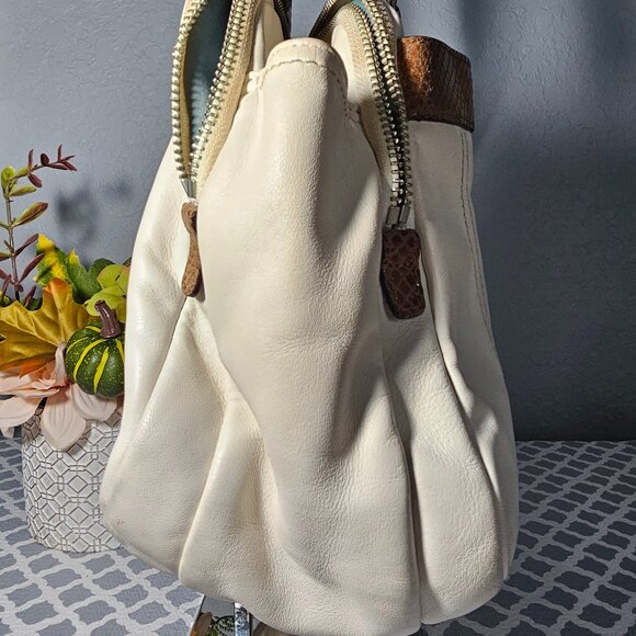 Coach Penelope 16529 Ivory Leather Handbag with Brown Snakeskin Trim – EUC - Picture 9 of 16